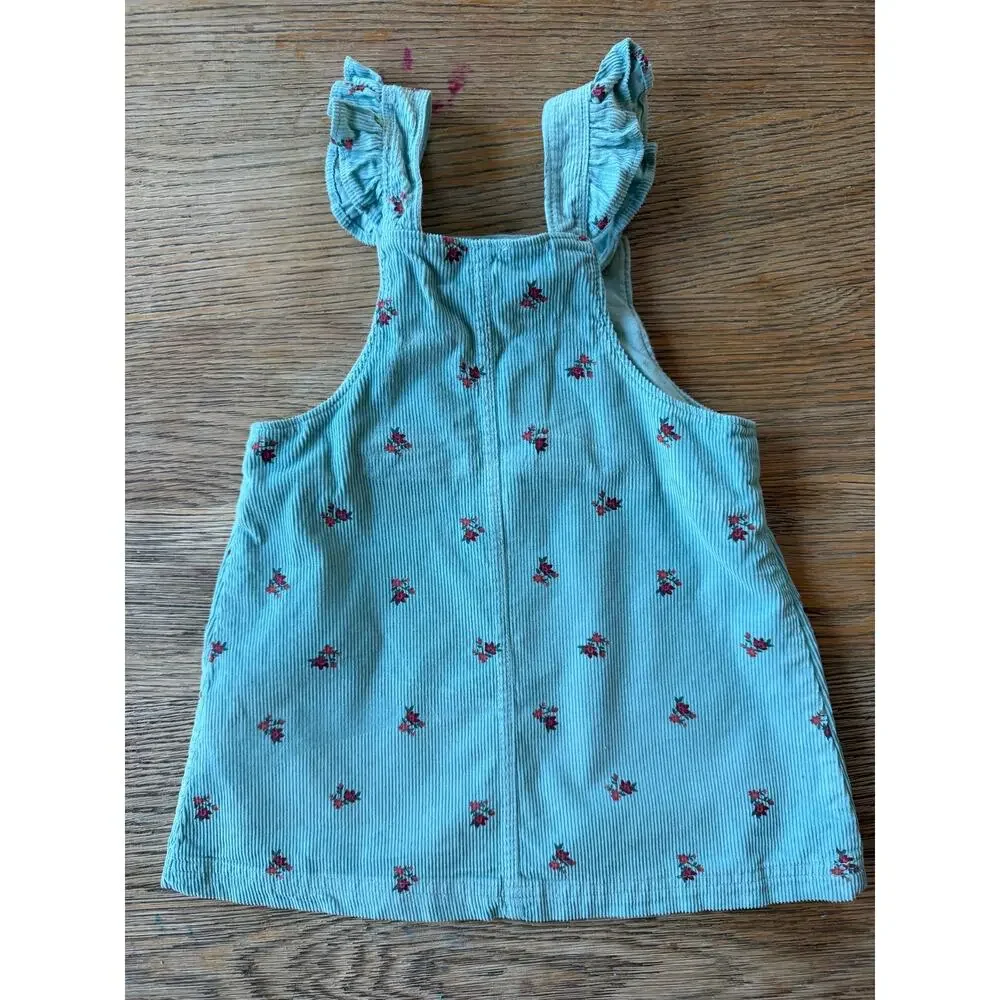 Carter's Blue Corduroy Floral Ruffle Strap Jumper 18M